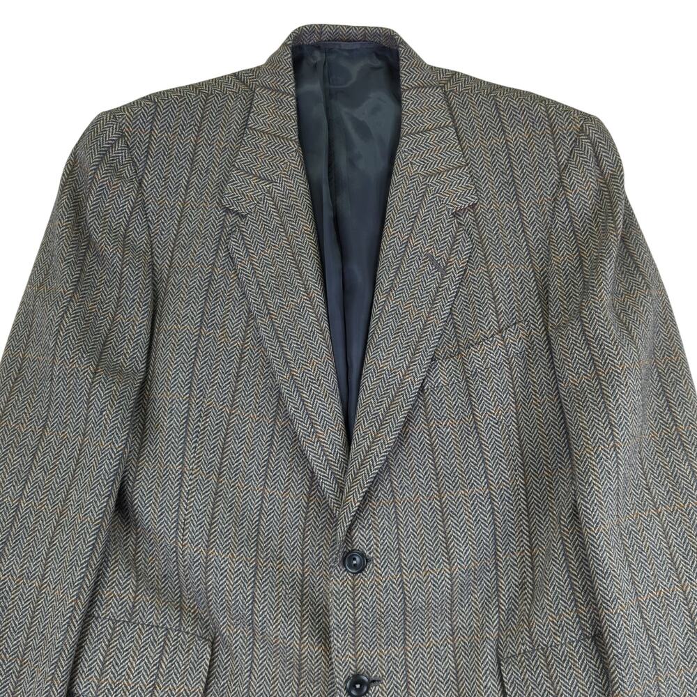 Oxxford Cashmere Chevron Gray‎ Beige Suit Jacket Two Button Sport Coat Men's 43S - Picture 3 of 12